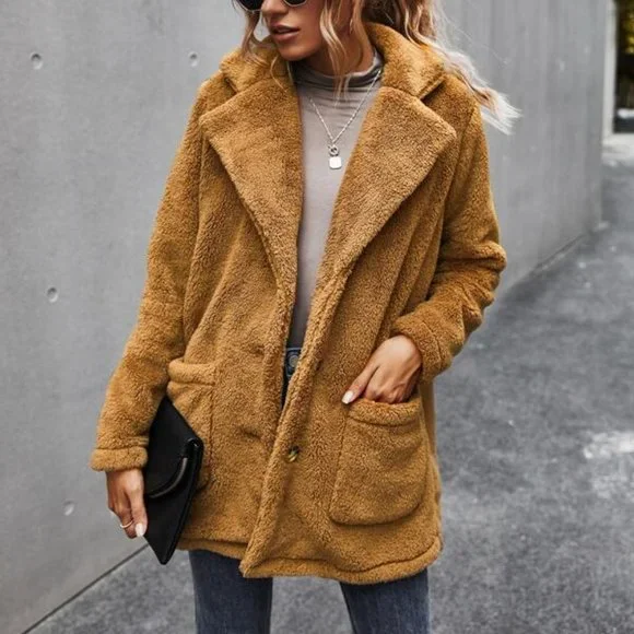 Cuddle Up Button Front Double Pocket Teddy Coat ca - Picture 1 of 7